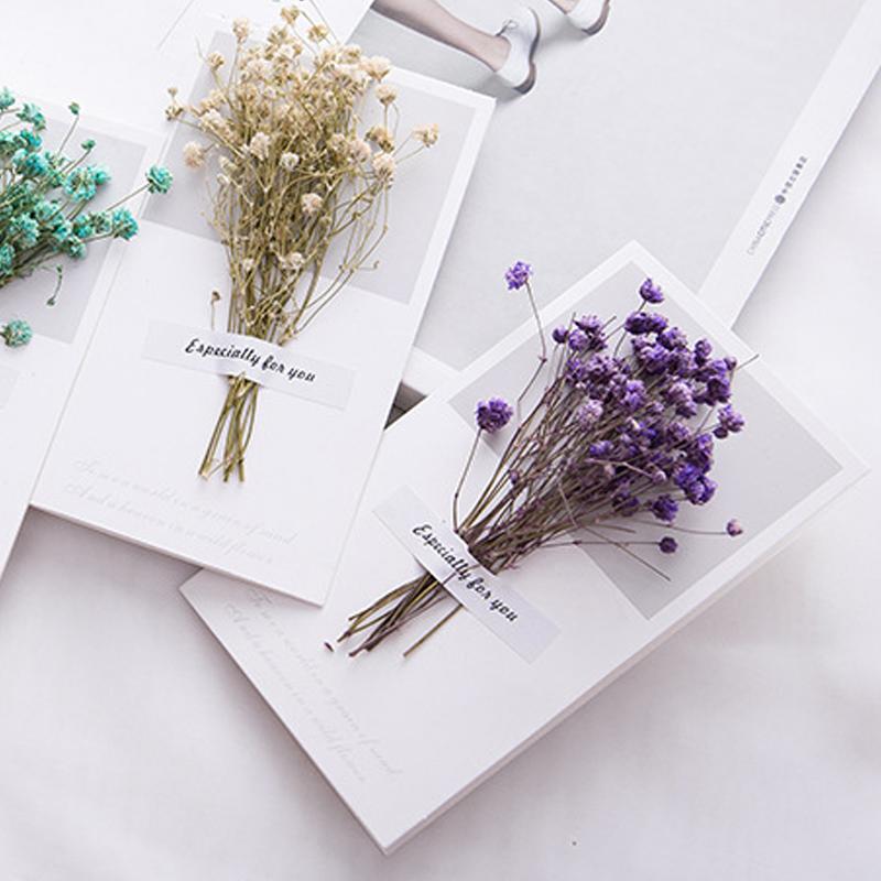 1pcs Gift Cards Wedding Invitation Starry Sky Dried Flowers Handwritten Blessing Birthday Thank You Mother's Day Gift Card