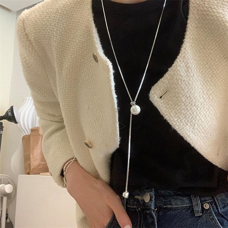 Moda Cor Longa Franja Puxar Pérola Pingente Colares Para Mulheres Simples Ajustável Clavícula Cadeia Gargantilha Joia Presente