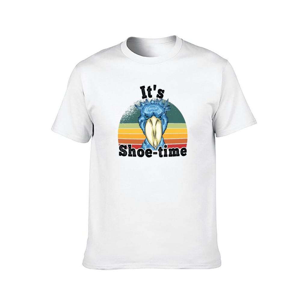 For Prints Shoebill T T Shirts Man Retro Bird Design Sunset Shirts Cotton African T-Shirt with