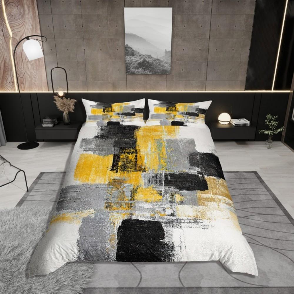 Homewish Adult Chic Rectangle Duvet Cover Set,Oil Printing Artwork Bedding Set,Modern Square Abstract Reversible Bed Set