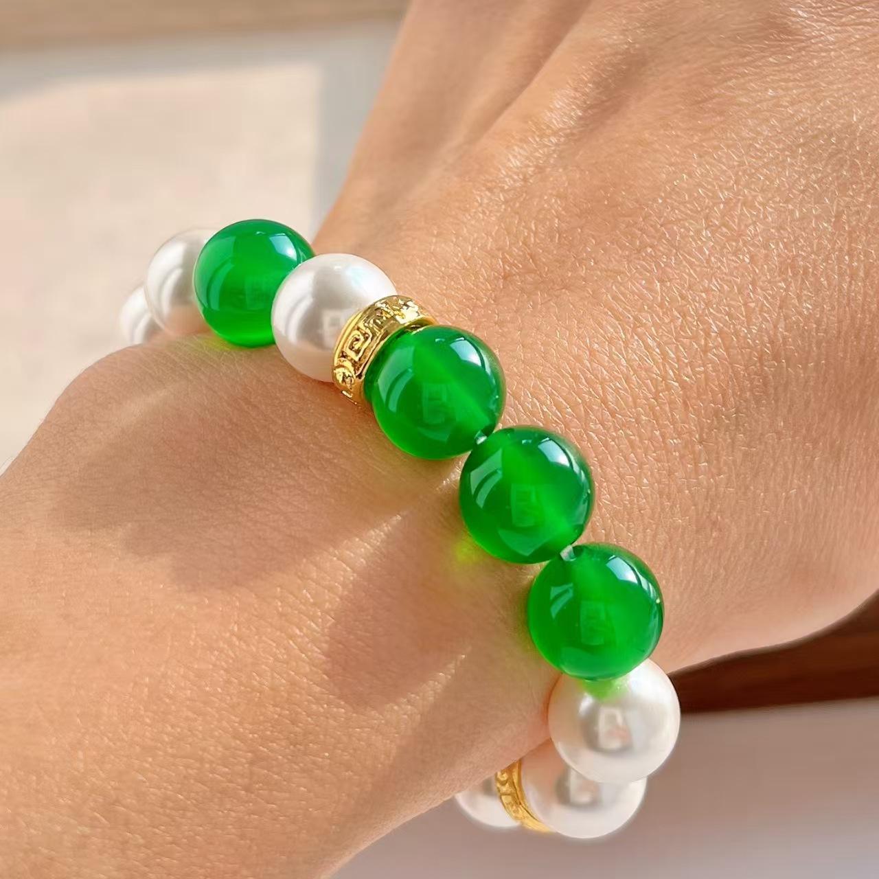 Design Sense 10Mm Bead Imitation Pearl Natural Chalcedony Bracelet Bracelet