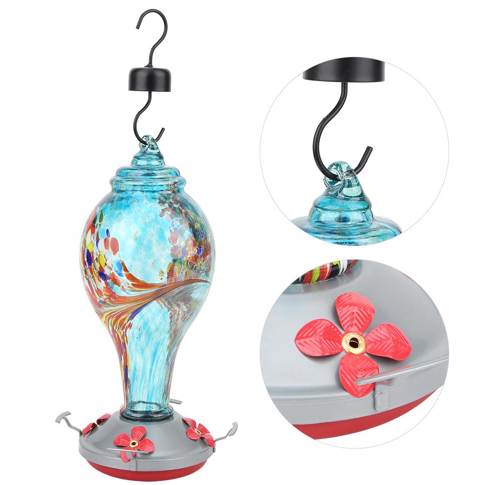 Colorful Painting Glass Bird Feeder Garden Courtyard Outdoor Hummingbirds Water Feeding ToolT2