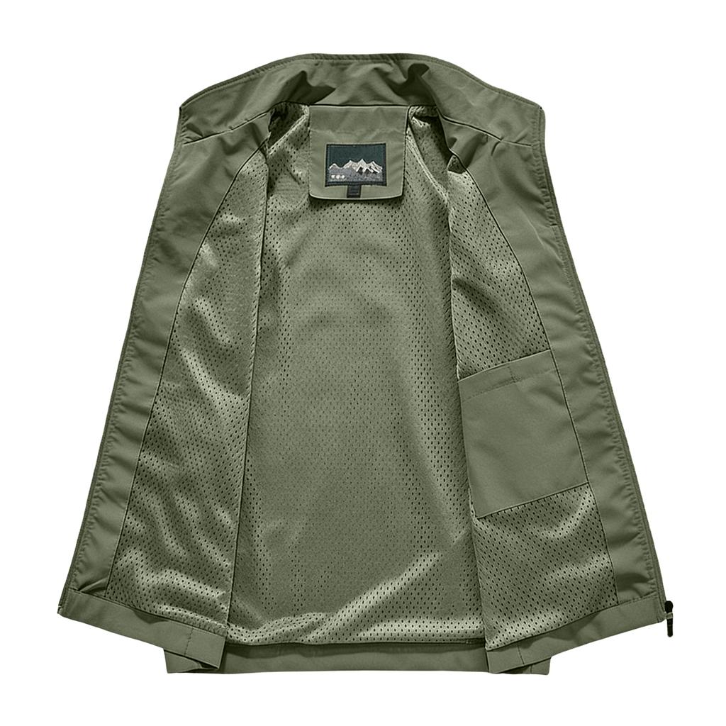 Gilet Leggero Senza Maniche da Uomo Multi Tasche Giacca Utility da Esterno per Pesca Escursionismo Collo Alto Chiusura Lampo Frontale