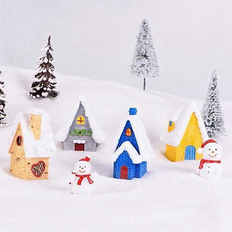 BAAU Christmas Miniatures Figurines, Mini Christmas Snow House Decor Ornaments, Christmas House Fairy Garden Decorations Du