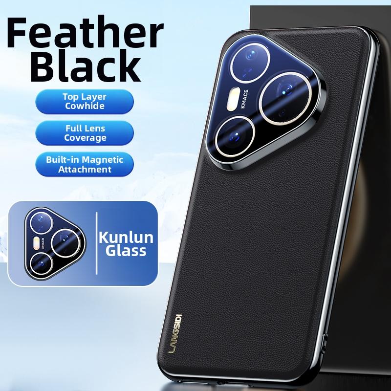 

for Magsafe Case for Huawei Pura 80 Pro Pro+ 70 Ultra Leather Plating Full Glass Lens Protection Magnetic Back Cover Huawei Pura 70 Ultra