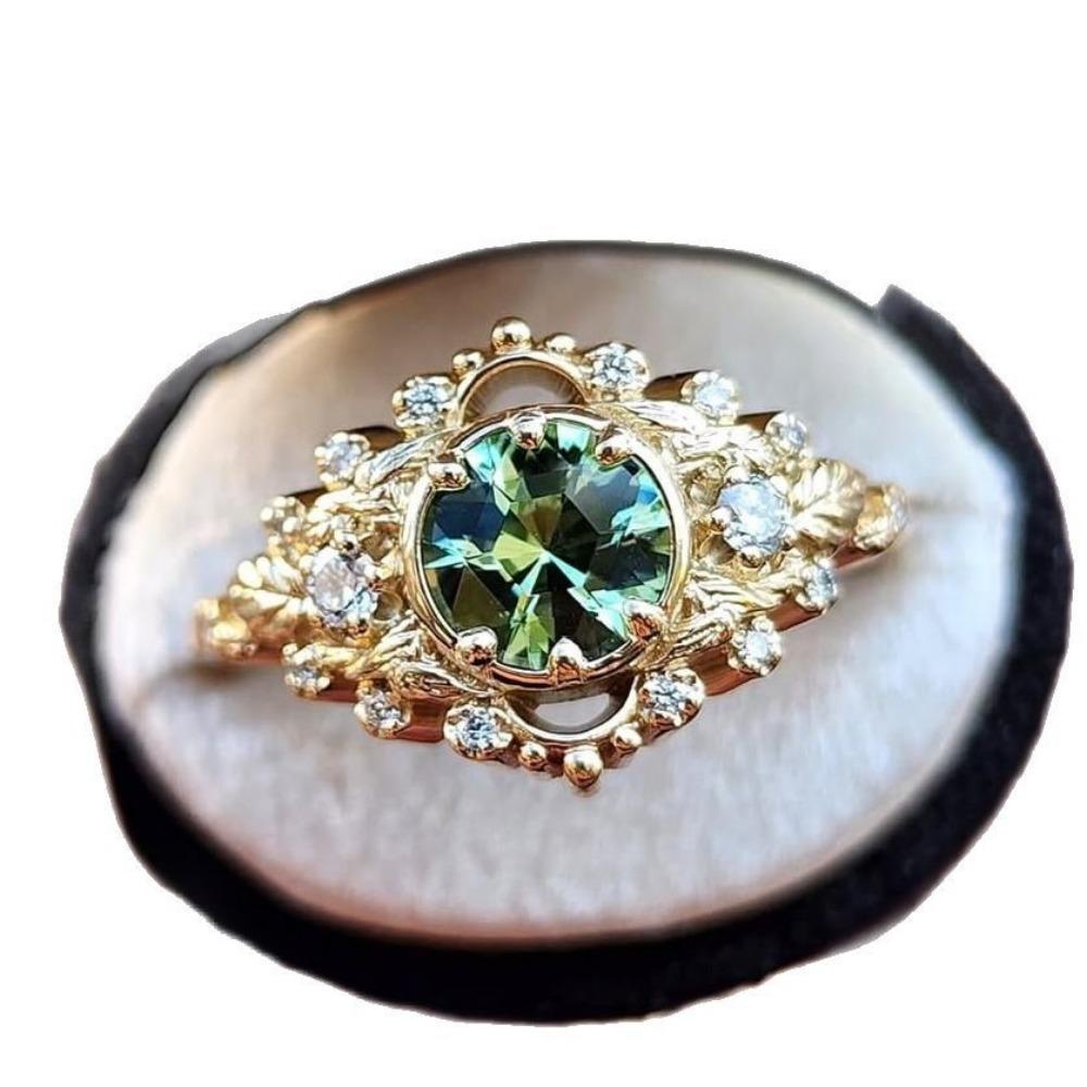 Luxury Ins Electroplated Gold Niche Women's Ring Green Zircon Ring Light Luxury High-end Index Finger Ring