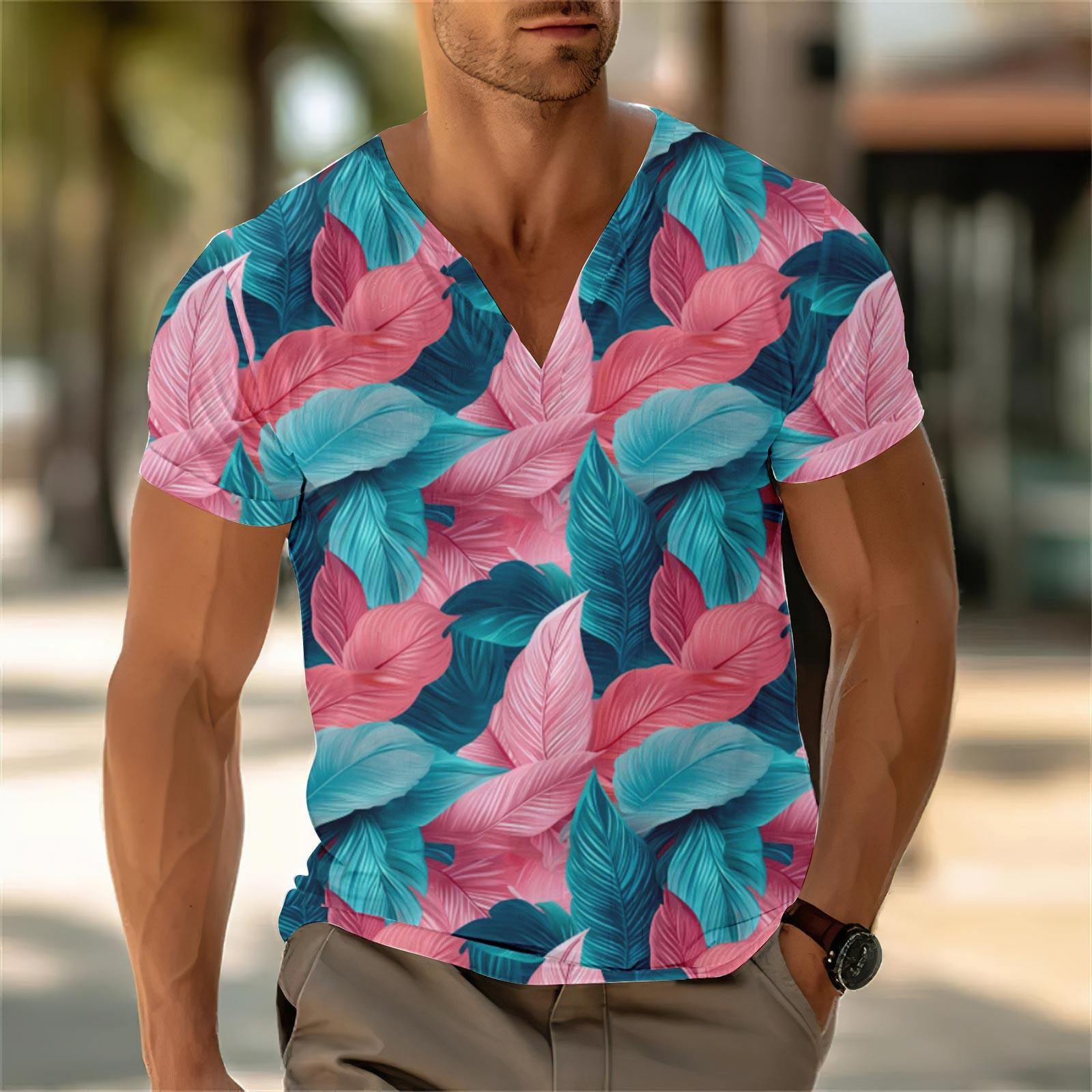 

Мужской повседневный топ с V-образным вырезом и короткими рукавами, свободный повседневный модный топ для отдыха XXXL розовый