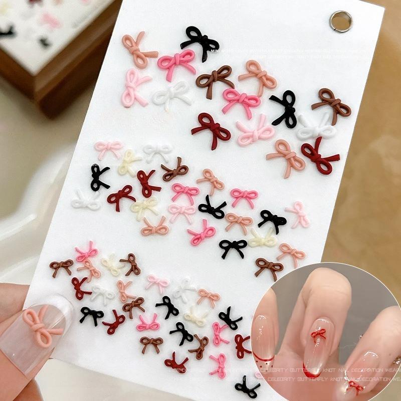 Mixed Cute Mini Colorful Resin Line Bowknot Bow Tie Ribbon Nail Art Decorations DIY Manicure Rhinestones Accessories