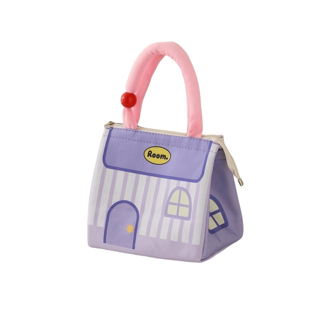 

Cartoon Lunch Bag Dopamine House Shape Lunch Box Large Capacity with Handle Insulated Tote Bag for Students&Office Worker фиолетовый
