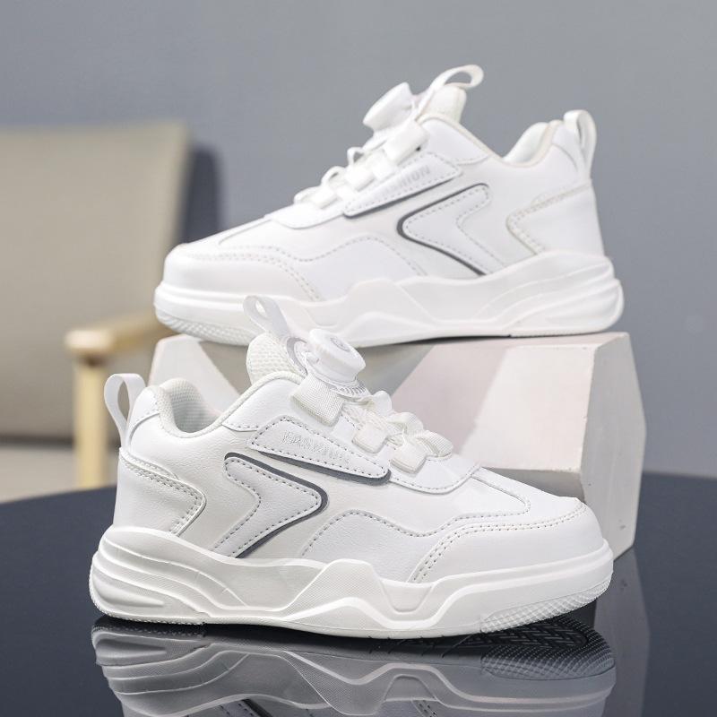 Autumn 2025 boys and students casual shoes girls new middle and large children's board shoes sports shoes board shoes leather surface rotating buckle