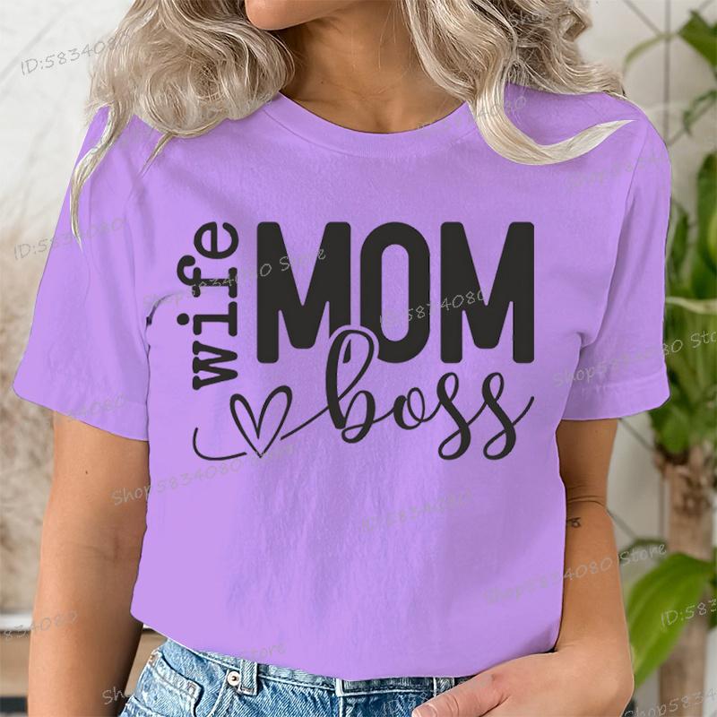 Mom Wife Boss Graphic T Shirts Women Blessed Mama Short Sleeve Tee Mom Life Classic Tops Tees Happy Mothers Day Funny T Shirts