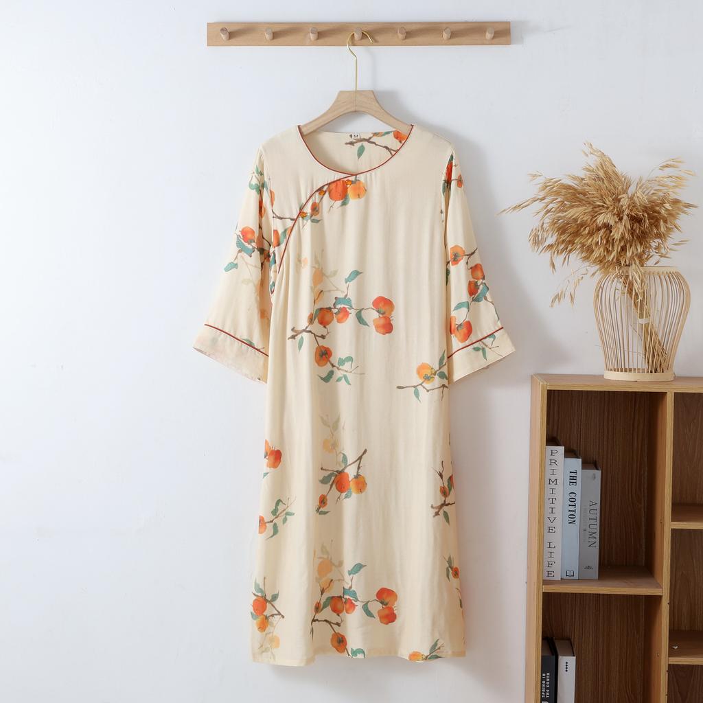 Spring / Summer Thin Chinese National Style Women's Pajamas Loose Bamboo Cotton Seven-quarter Sleeves Loungewear