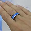Fashion 8mm Men Stainless Steel Rings Inlay Blue Opal Never Faded Engagement Promise Rings For Men Women Wedding Band Jewelry