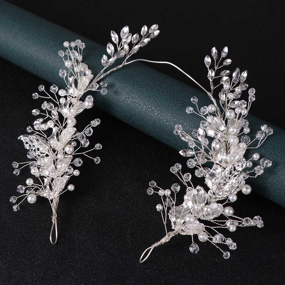 Beaded Bride Wedding Tiaras Pearl Flower Headbands Romantic Bridal Headwear  Bridal