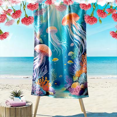 Colorful Jellyfish and Coral Reef Design Beach Towel Quick-drying for Travel Outdoor Sports Jogging Beach and Swimming