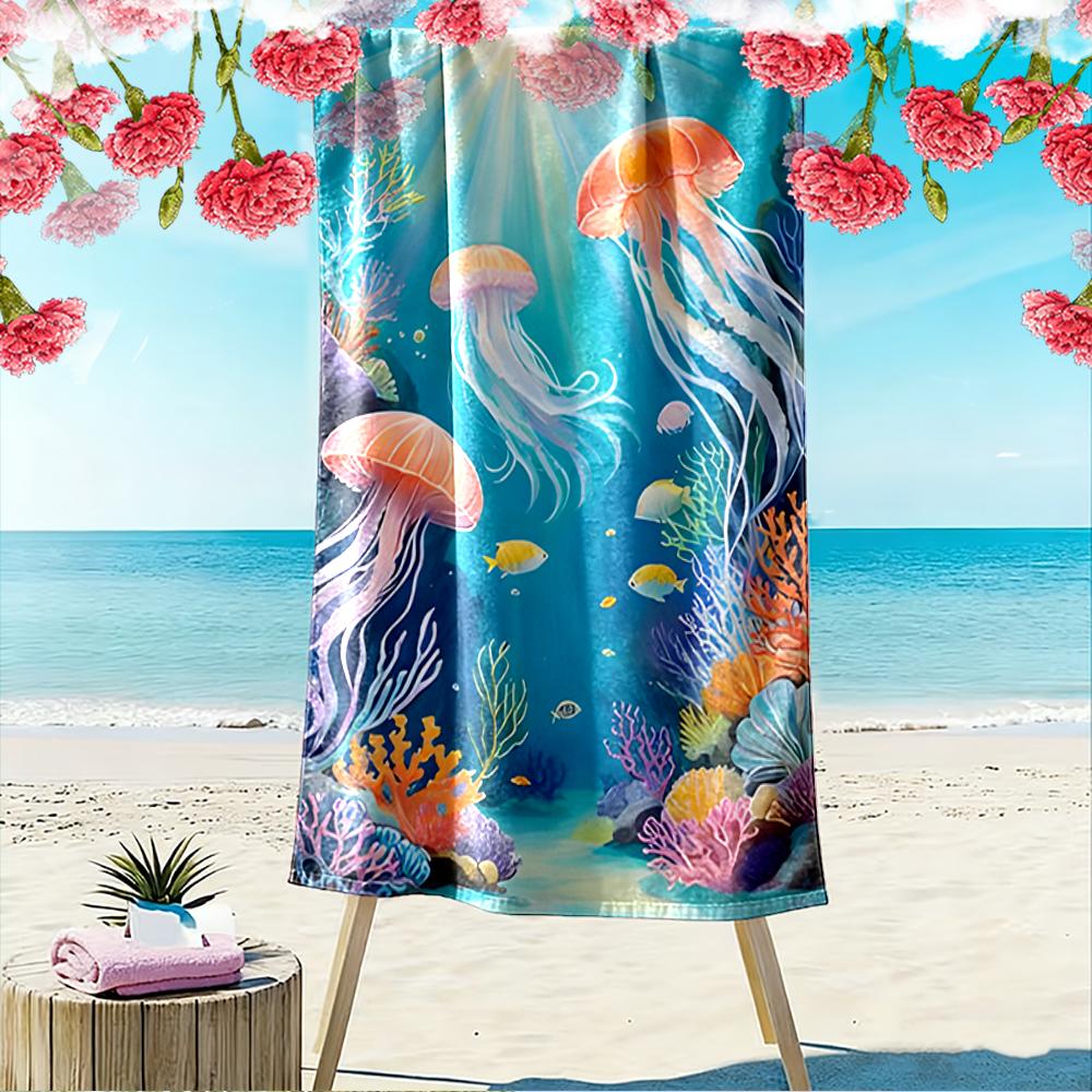 Colorful Jellyfish and Coral Reef Design Beach towel quick-drying for travel outdoor sports jogging beach and swimming