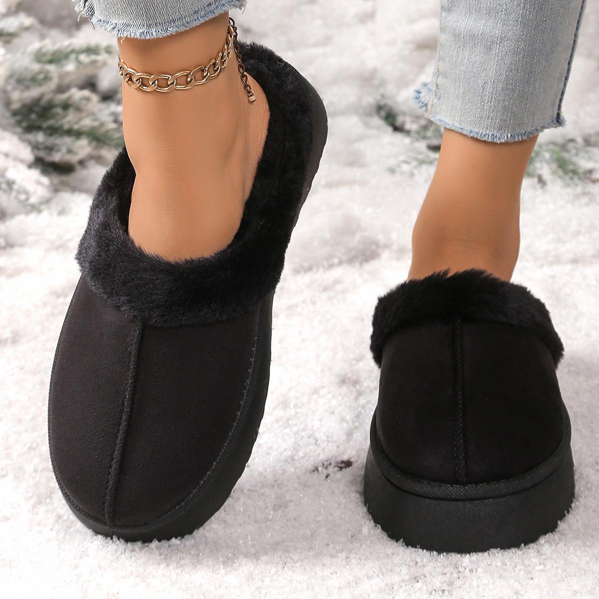 

Cotton slippers women s autumn and winter thick-soled comfortable home warm half a pack of snow boots couple wear wool shoes 36 чорний