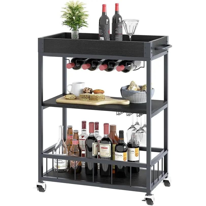 3-Tier Vintage Bar Cart with Wheels