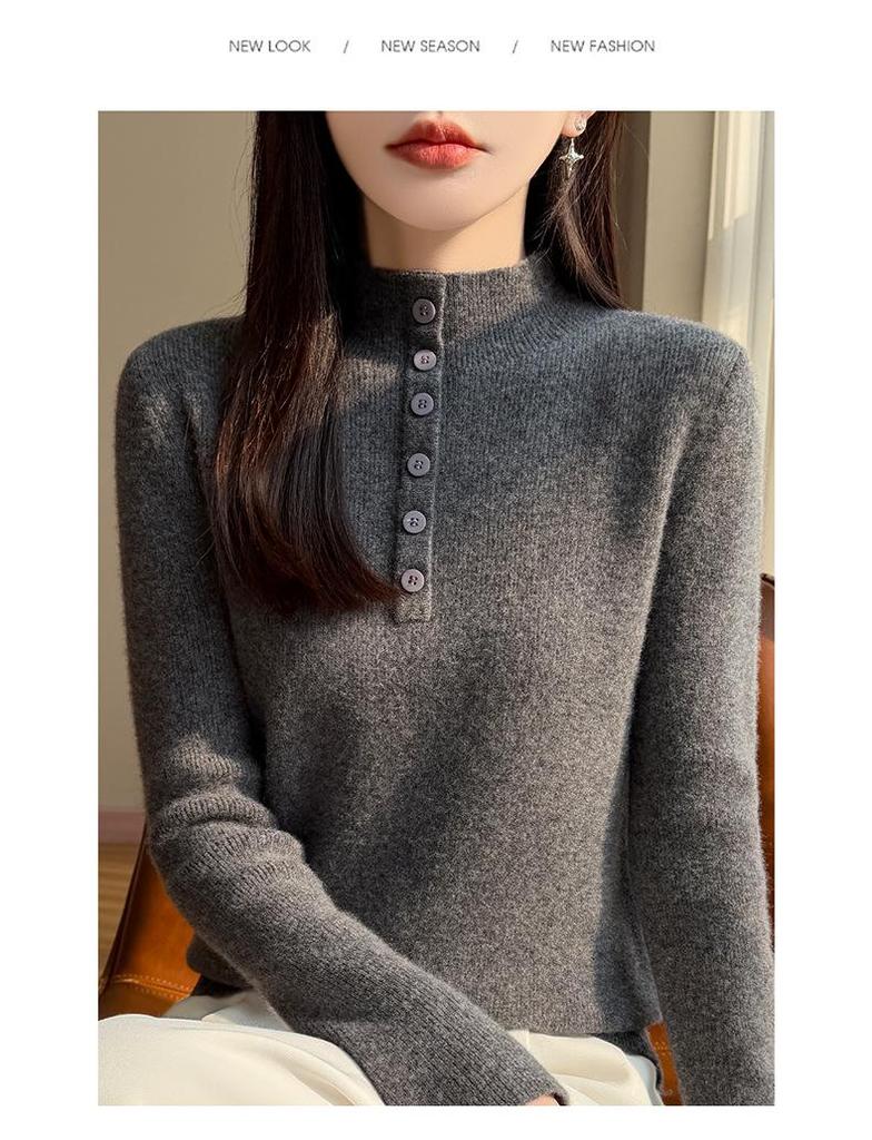 Women's Autumn/Winter High-End Three-Dimensional Crochet Slimming Half-High Collar Sweater