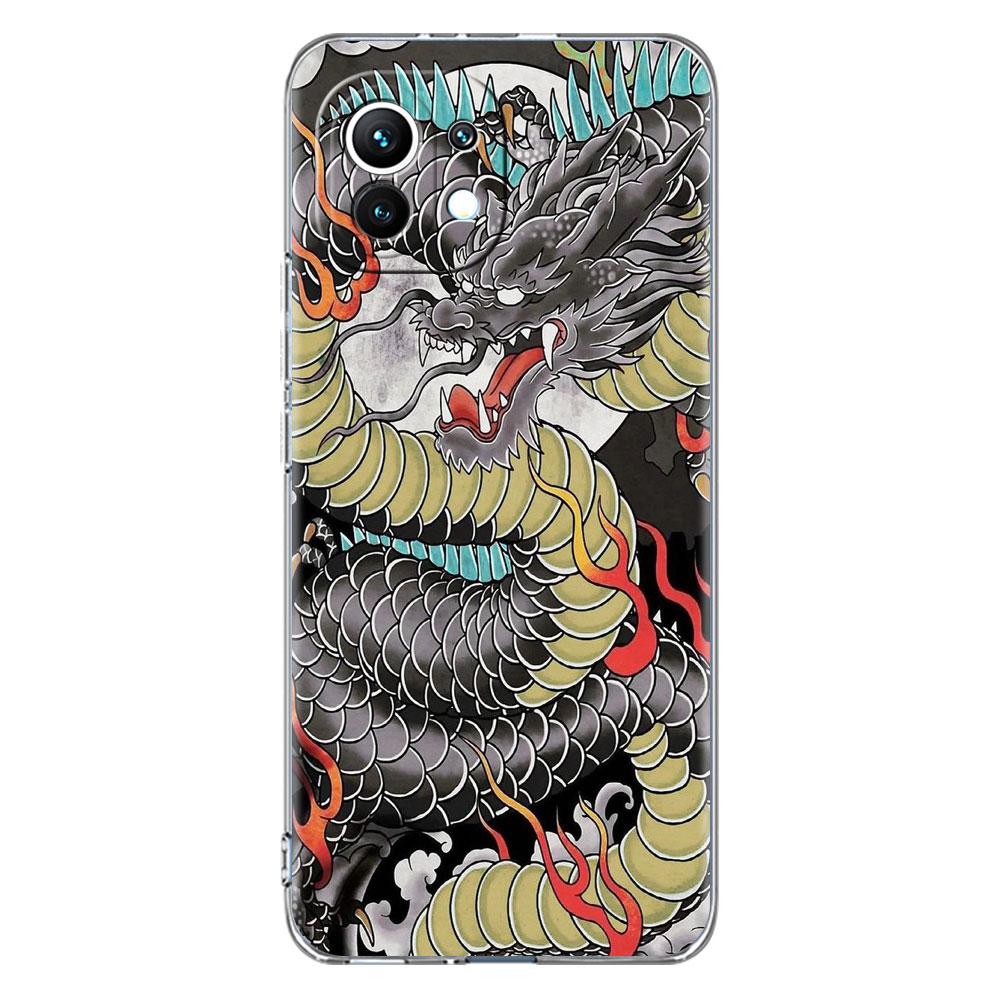 Transparente Hülle für Xiaomi Mi Poco X3 NFC M3 Pro F3 F1 11 Lite 12 Note 10 11T 9T Transparente Handyhülle Tier Drache