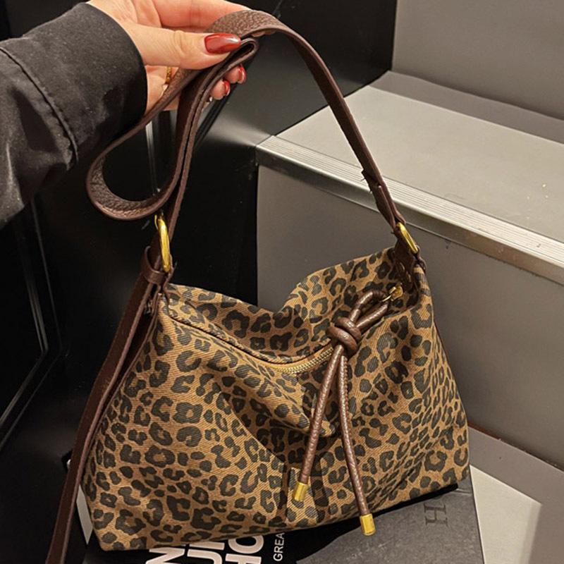 Korean-style Casual Large-capacity Cloth Bag, Fashionable Leopard Print Hand-held Tote Bag, Single-shoulder Armpit Bag