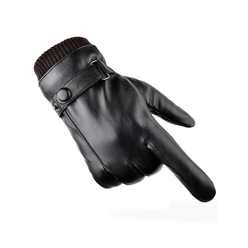 Winter Fashion Black PU Leather Gloves Male Thin Style Driving Leather Men Gloves Non-Slip Full Fingers Palm Touchscreen