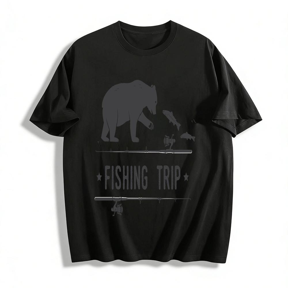

Bear Print Outdoor Fishing Trip Casual Graphic T-Shirt Pure cotton T-shirt XXS