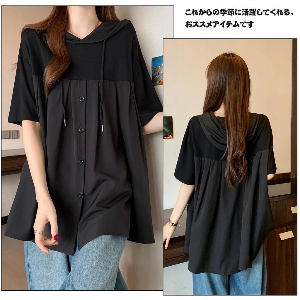 JoccKorr Short Sleeve Hooded Cute and Features a Contrast Fits Your Loose Plus Sizes Solid Perfect for Everyday Women's Blouse, Stylish, Color,