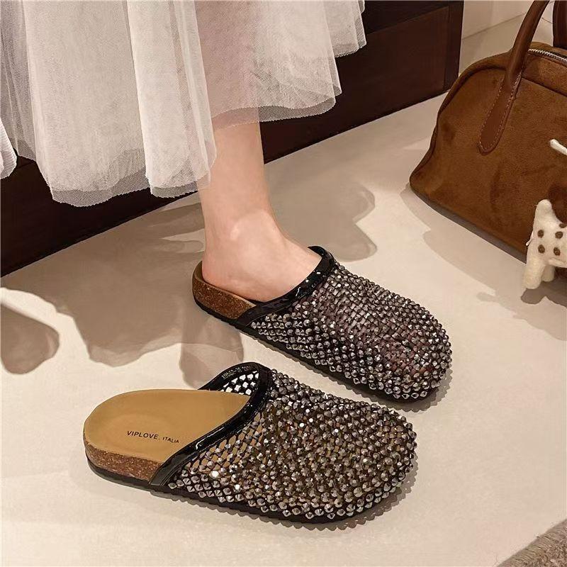 Sandals for Women's Summer New Style Luxury Brand Slippers Lightweight Round Head Shoes Water Diamond Flats Slides Women Sandals