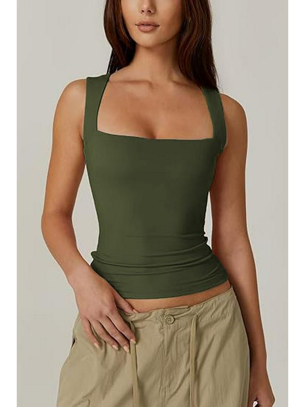 2025 European & American Women's Square Neck Slim Sleeveless Fashion Vest