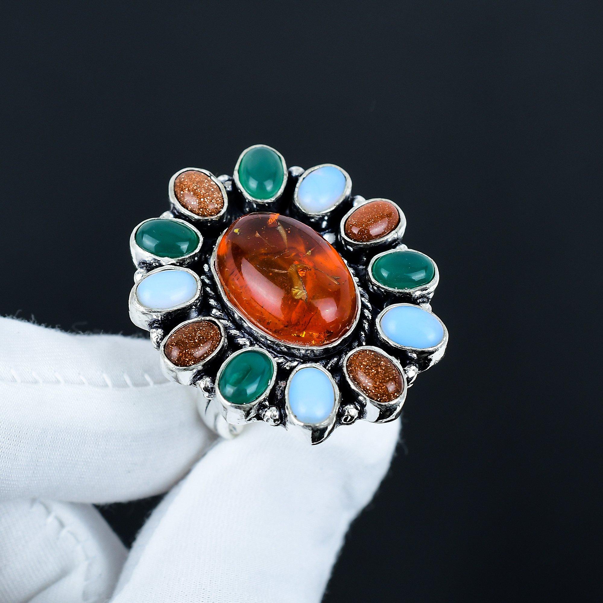 

Кольцо с драгоценными камнями: Янтарь, Зеленый оникс, Солнечный камень, Молочный опал, Кольцо из стерлингового серебра 925 пробы, Подарок для нее, Овальный камень, Элегантное кольцо ручной работы, Серебряное кольцо с цветком US 10 оранжевый