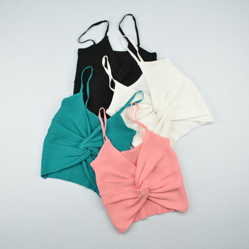 Summer New Sexy Spice Chic Butterfly Wrapped Chest with Slim Knit Suspenders Vest Female
