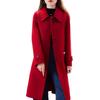 Women's Slim Fit Long Wool Coat with Wide Lapel and Toggle Closure - Double-Faced Woolen Overcoat for Autumn/Winter
