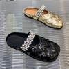 Woven Flat-bottomed Outer Bag Head Half Slippers Summer 2025 New Retro Square Head One-word Belt Muller Shoes