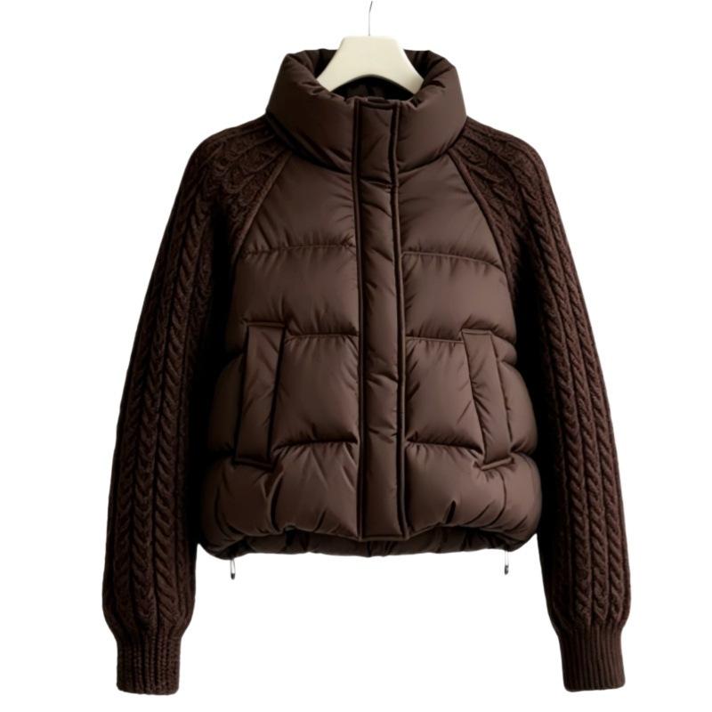 Women's short stand-up collar splicing knitted cotton clothes thickened warm bread cotton-padded clothes simple women's clothing physical mixed