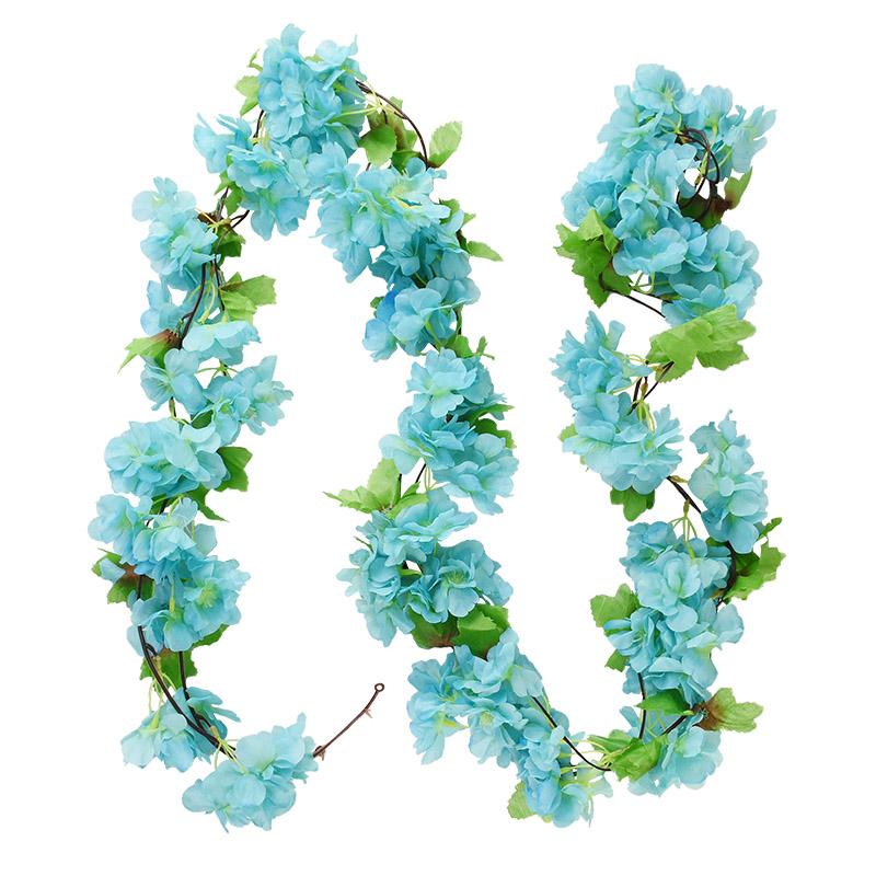 2.2m Flower Garland Artificial Flower String With Leaves Silk Sakura Cherry Ivy Vine Blossom For Wedding Home Garden Arch Decor
