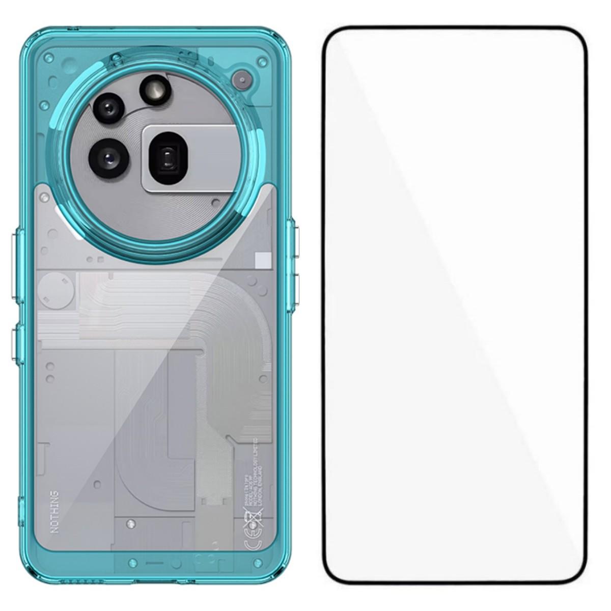

For Nothing Phone (3a) Pro Phone Case WANLONFENG XC Series TPU Acrylic Cover with Tempered Glass (Big Lens Hole) Transparent Blue