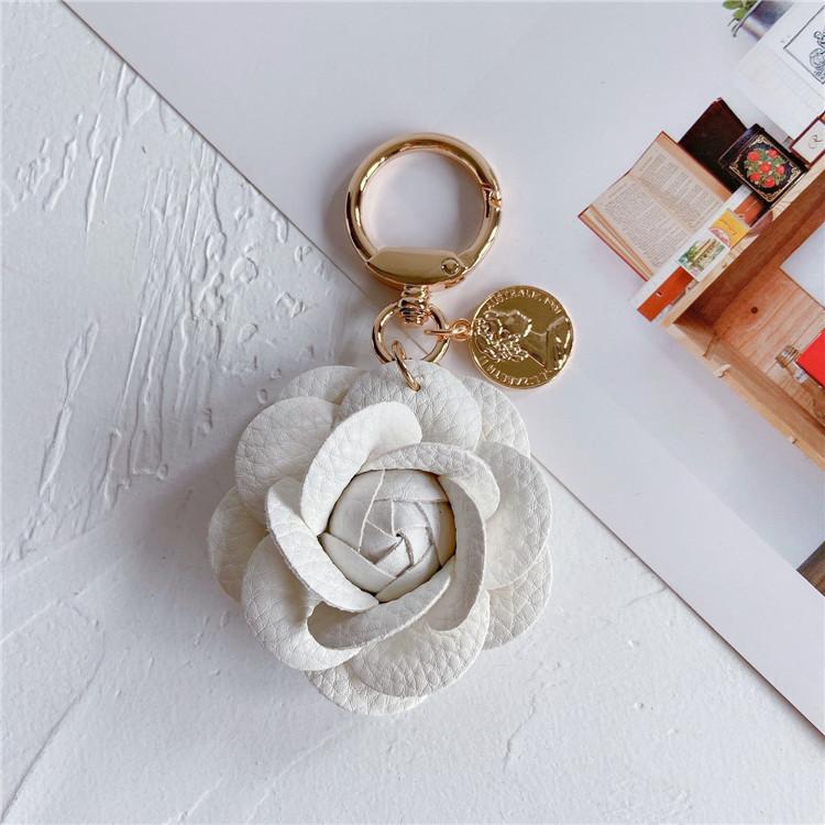 Stylish Leather Tea Flower Car Keyring Adorable Floral Bag Hanging Decoration