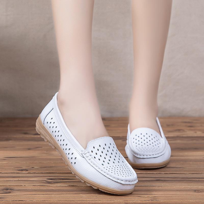 Leather shoes soft-soled women's shoes women's casual flats beef tendon sole one-pedal single shoes