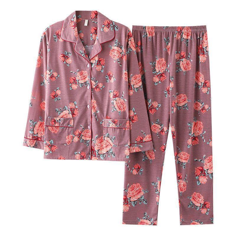 

Пижама женская с длинными рукавами кардиган домашний костюм комплект укороченный топ и шорты костюмы женская одежда для сна XL красный