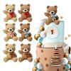 1pc 3D Cute Stereoscopic Brown Bow Bear Doll Cake Topper for Birthday Valentine's Day Wedding Party DIY Cake Decoration