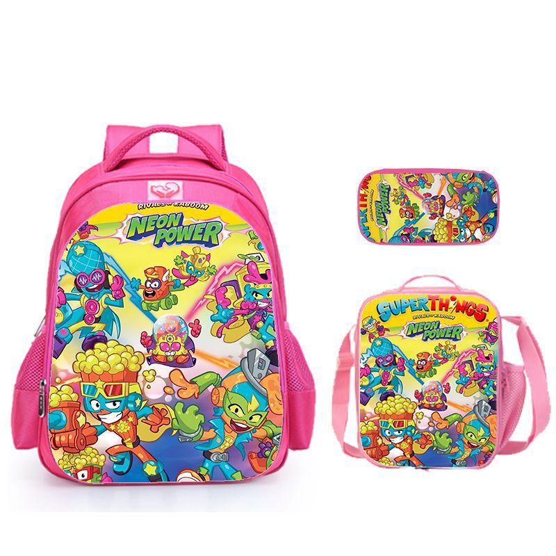 Super Zings Burden Reduction Lightweight School Bag + Meal Bag + Pencil Case Cartoon Printing Pattern - Three-Piece Straight Set
