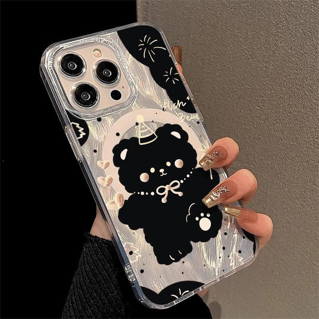 For IPhone Phone Case with Stand, Cute Feather Gauze, IMD Magnetic Suction Case, for Apple Magnetic Suction Phone Case, Magsafe
