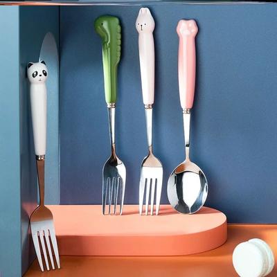 Cartoon Bear Dragon Spoon Fork Chopsticks Cutlery Set For Kids School Cute Portable Stainless Steel Tableware Kitchen Utensils