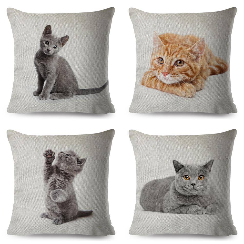 Cute Cat Pillowcase Decor Lovely Pet Animal Print Cojines Cushion Cover Polyester Pillow Case for Home Sofa Children Room 45x45