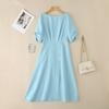 VONDA Women Elegant Casual Scoop Neck 3/4 Sleeve Long A-line Dress