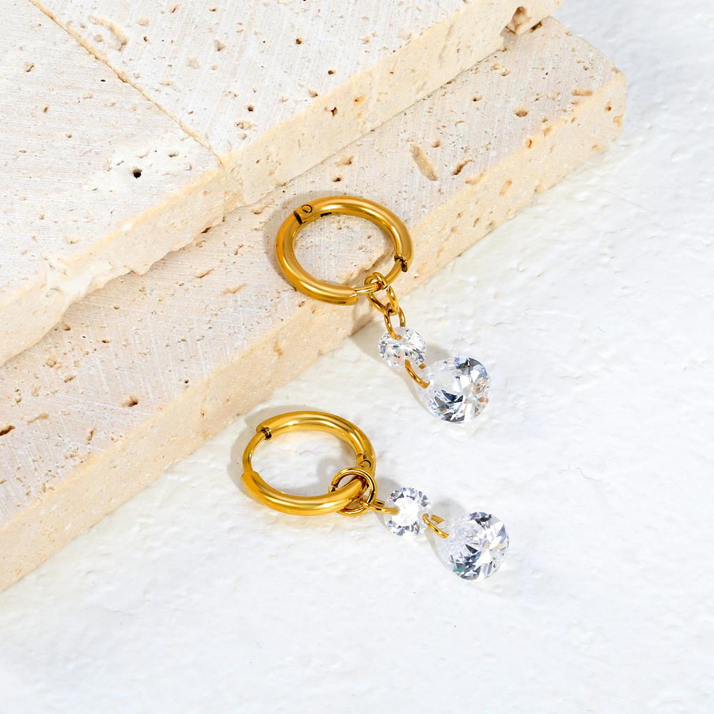 Fashion Light Luxury Water Drop Zircon Earrings Niche High Sense Geometric Round Horse Eye Zircon Earrings Stainless Steel Ear Buckles