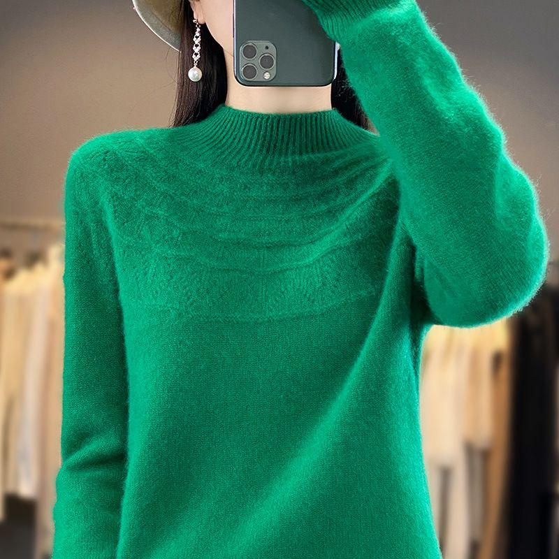 

Sweater for Women Autumn Winter Thickened Pullover Warm Knitted Solid Color Base Layer Stretchy Long Sleeve Oversize Jumper Tops XL темно-зелений колір