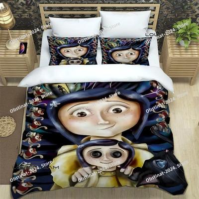 3D Uroczy K-Coraline Kreskówkowy Komplet Pościeli Drukowany Zestaw Pościeli Z Poszewką na Poduszkę Poszewka na Kołdrę Miękki Rozmiar Jednoosobowy Podwójny Queen Super King