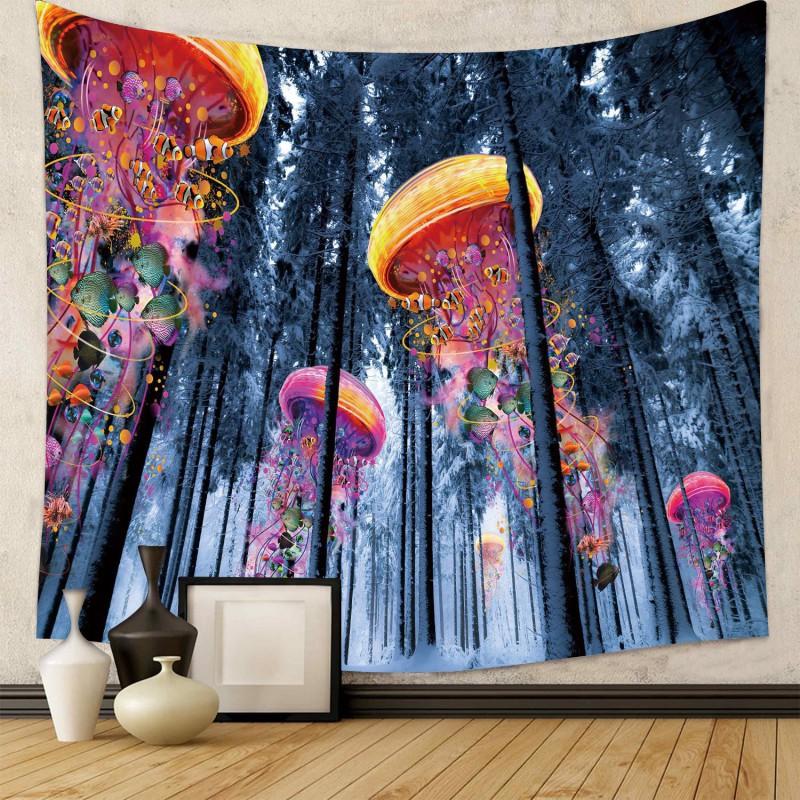 Boho Chic Wall Tapestry With Moon Phase Floral Starry Sky Design Bedroom Yoga Studio Decor
